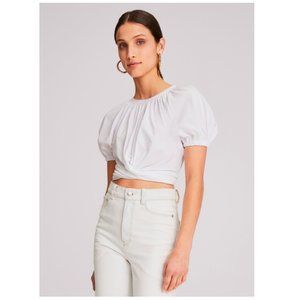 White A.L.C. Josie Tie Waist Puff Sleeve Tee S
